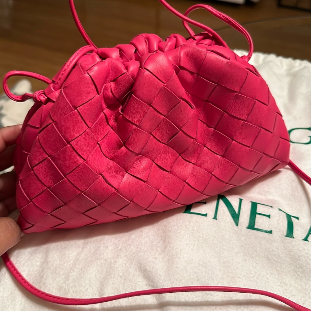 Authentic BOTTEGA VENETA Nappa Intrecciato The Mini Pouch in Lollipop